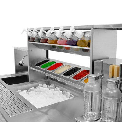 Bubble Tea Workstation Boba Drink Serving Counter Back Bar Fridge