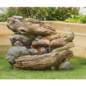 Bubbling Wood Effect Solar Water Feature - Solar Powered  - Resin - L31 x W54 x H41 cm