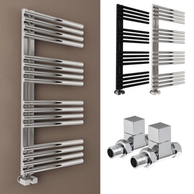 Bubly 500x1100 Chrome Designer Towel Radiator with Square Valves & Oval ...