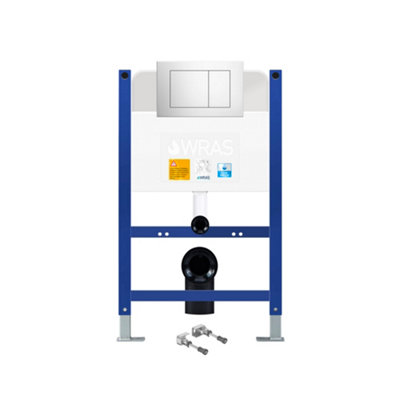 Bubly Bathrooms™ 0.74m Low Height Concealed Wall Hung Toilet Cistern Frame with Chrome Flush Plate - Front & Top Access