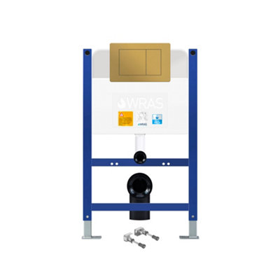 Bubly Bathrooms™ 0.74m Low Height Concealed Wall Hung Toilet Cistern Frame with Matt Gold Flush Plate - Front & Top Access