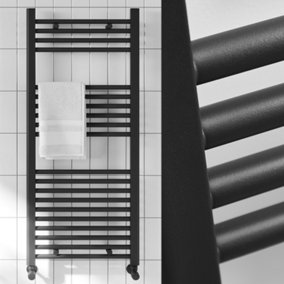 Bubly Bathrooms™ 300 x 1000mm Matt Black Heated Bathroom Towel Warmer Ladder Rail Radiator