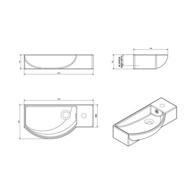 Bubly Bathrooms 460mm Wall Hung Cloakroom Basin with Matt Black Waterfall Tap & Bottle Trap - Complete Kit