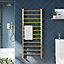 Bubly Bathrooms™ 500 x 1200mm Brushed Brass Heated Bathroom Towel Warmer Ladder Rail Radiator & Square Angled Radiator Valves