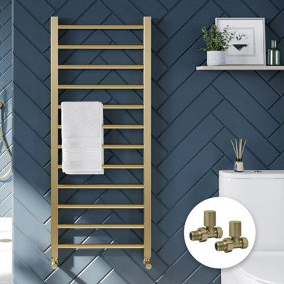 Bubly Bathrooms™ 500 x 1200mm Brushed Brass Heated Bathroom Towel ...