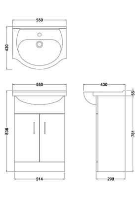 Bubly Bathrooms™ 550mm Vanity Unit 1700mm Bath and Close Coupled WC Toilet Set Black Thermostatic Shower Kit & Black Tap Set