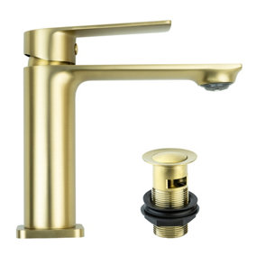 Bubly Bathrooms Brushed Brass Blade Basin Tap & Slotted Waste