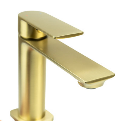 Bubly Bathrooms Brushed Brass Blade Basin Tap & Slotted Waste