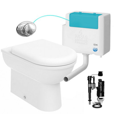 Bubly Bathrooms™ D Shape Back to Wall Toilet Pan with Soft Close Seat & WRAS Chrome Concealed Cistern Set - Bottom Entry