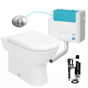 Bubly Bathrooms™ D Shape Back to Wall Toilet Pan with Soft Close Seat & WRAS Chrome Concealed Cistern Set - Side Entry