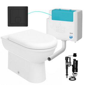 Bubly Bathrooms™ D Shape Back to Wall Toilet Pan with Soft Close Seat & WRAS Matt Black Concealed Cistern Set - Bottom Entry