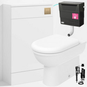 Bubly Bathrooms™ D Shape Back to Wall Toilet with 500mm WC Unit & Universal Concealed Cistern - Brushed Brass Square Button