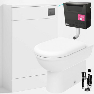 Bubly Bathrooms™ D Shape Back to Wall Toilet with 500mm WC Unit & Universal Concealed Cistern - Gunmetal Square Dual Flush Plate