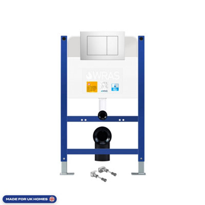 Bubly Bathrooms™ D Shape Rimless Wall Hung Toilet & 0.74m Low Height Concealed Cistern Frame - Gloss Chrome Plate - 3