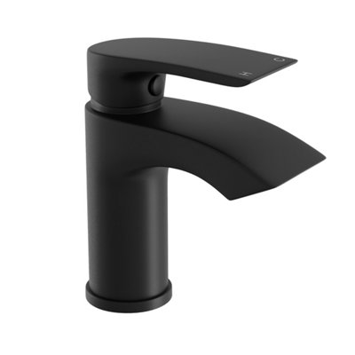 Becola Matte Black Waterfall Bathroom Sink Faucet - Single Hole Deck Mounted Brass Tap With Lever Handles (Model SD0125)