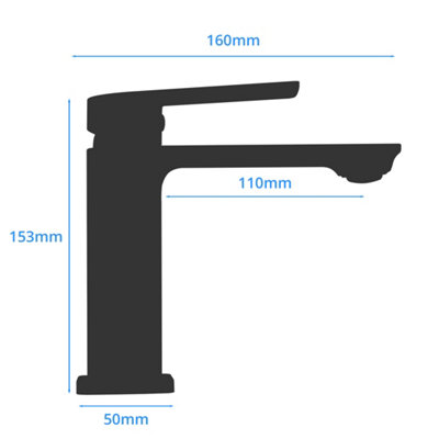 Bubly Bathrooms Matt Black Blade Basin Sink Mixer Tap & Slotted Waste