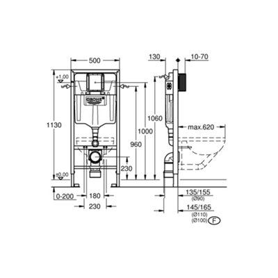 Bubly Bathrooms™ Rimless Wall Hung Toilet & Soft Close Seat with GROHE 1.13m Concealed WC Cistern Frame & Reversible Plate - 5