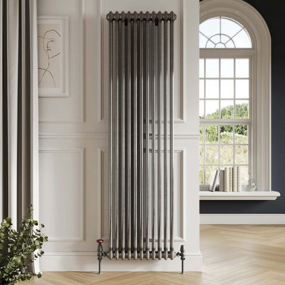 Bubly Bathrooms™ Steel 2 Column Radiator 1800x328 Vertical & Matching Feet - Raw Metal