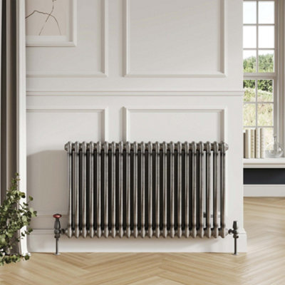 Bubly Bathrooms™ Steel 2 Column Radiator 600x1010 Horizontal & Matching Feet - Raw Metal