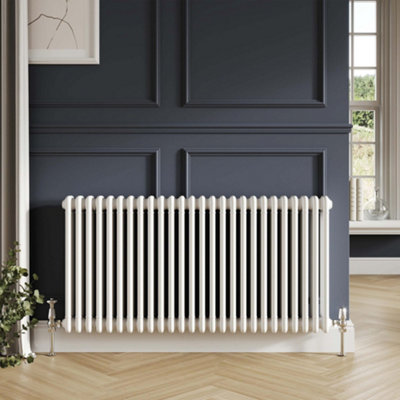 Bubly Bathrooms™ Steel 3 Column Radiator 600x1190 Horizontal & Matching Feet - White