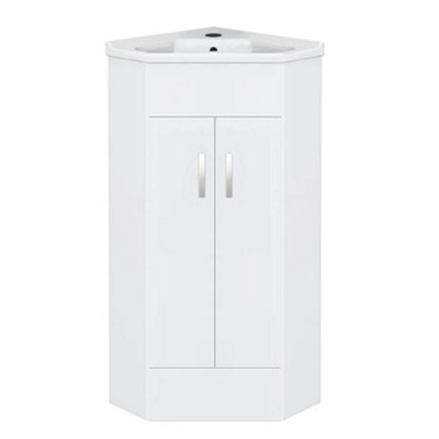 Bubly Bathrooms™ Two Door Corner Vanity Unit & Basin Sink - 555mm - Gloss White