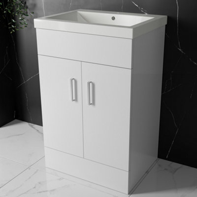 Bubly Bathrooms™ White 500mm Vanity Unit & Basin Sink Storage Cabinet with Two Doors - Soft Close