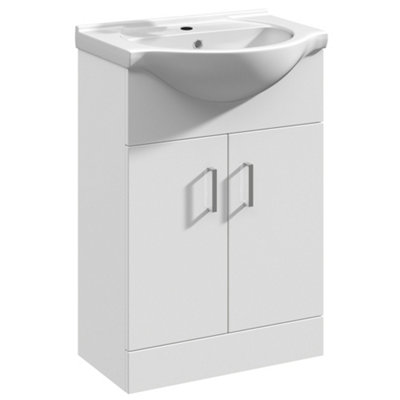 Bubly Bathrooms™ White 550mm Two Door Bathroom Vanity Unit & Ceramic Basin Sink Storage Cabinet