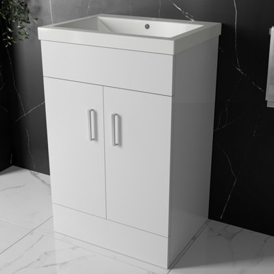Bubly Bathrooms™ White 600mm Vanity Unit & Basin Sink Storage Cabinet with Two Doors - Soft Close