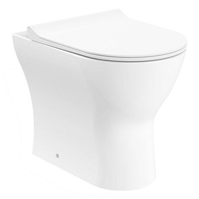 Bubly Bathrooms™ White Back to Wall Rimless Toilet Pan & Soft Close Seat - D Shape