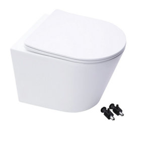 Bubly Bathrooms™ White Short Projection D Shape Rimless Wall Hung Toilet Pan & Soft Close Seat - Hidden Fixation