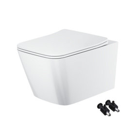 Bubly Bathrooms™ White Square Rimless 2.0 Wall Hung Toilet Pan & Soft Close Seat - Hidden Fixation