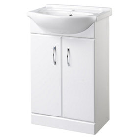 Bubly™ White 550mm Two Door Bathroom Vanity Unit & Ceramic Basin Sink Storage Cabinet