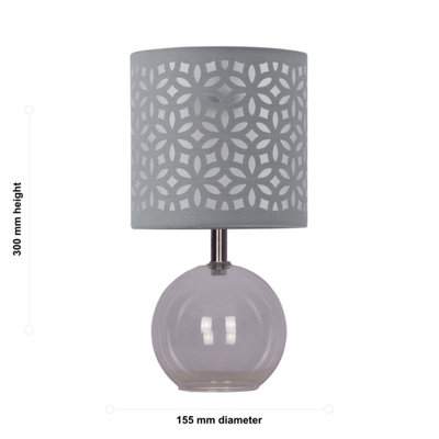 Buck - Clear Glass Globe Operated Table Lamp with Grey Laser Cut Shade