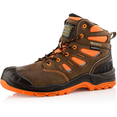 Buckbootz BUCKZVIZ Lace Safety Work Boots Orange/Brown - Size 12