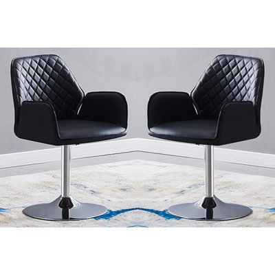 Bucketeer Swivel Black Faux Leather Dining Chairs In Pair