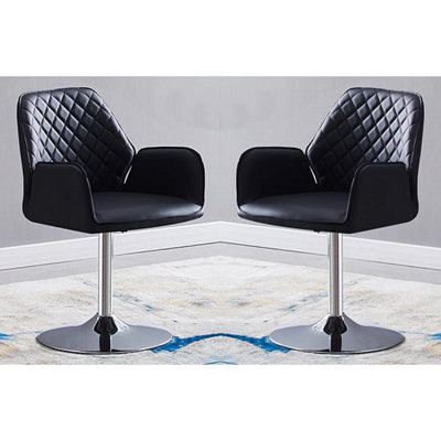 Bucketeer Swivel Black Faux Leather Dining Chairs In Pair
