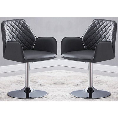 Bucketeer Swivel Grey Faux Leather Dining Chairs In Pair