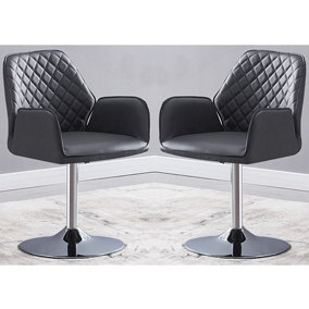 Bucketeer Swivel Grey Faux Leather Dining Chairs In Pair