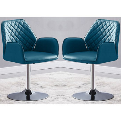 Bucketeer Swivel Teal Faux Leather Dining Chairs In Pair