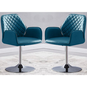 Bucketeer Swivel Teal Faux Leather Dining Chairs In Pair