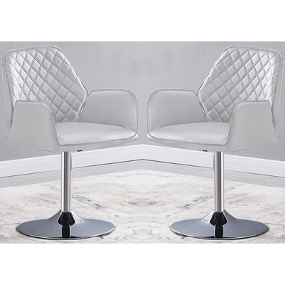 Bucketeer Swivel White Faux Leather Dining Chairs In Pair