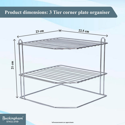 Buckingham 3 Tier Corner Plate Kitchen Cupboard Organiser Tidy Storage ...