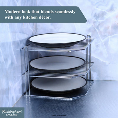 Buckingham 3 Tier Corner Plate Kitchen Cupboard Organiser Tidy Storage ...