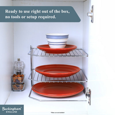 Buckingham 3 Tier Corner Plate Kitchen Cupboard Organiser Tidy Storage ...