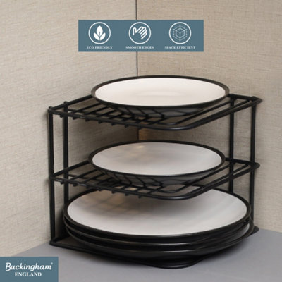 Buckingham 3-Tier Corner Plate Rack Kitchen Shelf Organizer Black ...