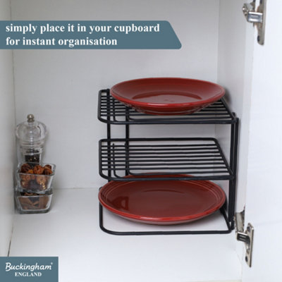 Buckingham 3-Tier Corner Plate Rack Kitchen Shelf Organizer Black ...