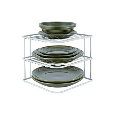Buckingham 3-Tier Corner Plate Rack Kitchen Shelf Organizer Black ...