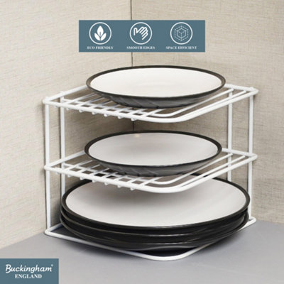 Buckingham 3-Tier Corner Plate Rack Kitchen Shelf Organizer Black ...