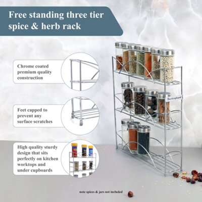 Buckingham 3 Tier Free Standing Spice & Herb Rack Jar Holder Organiser ...