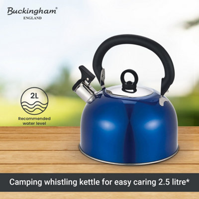 Buckingham Camping Whistling Kettle Metallic Blue Colour Coated